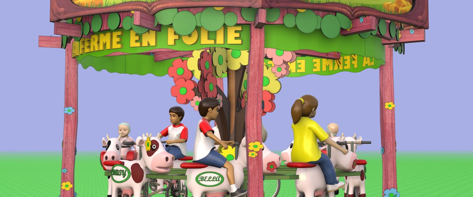 Carrousel &agrave; propulsion m&eacute;canique sur le th&egrave;me de la ferme